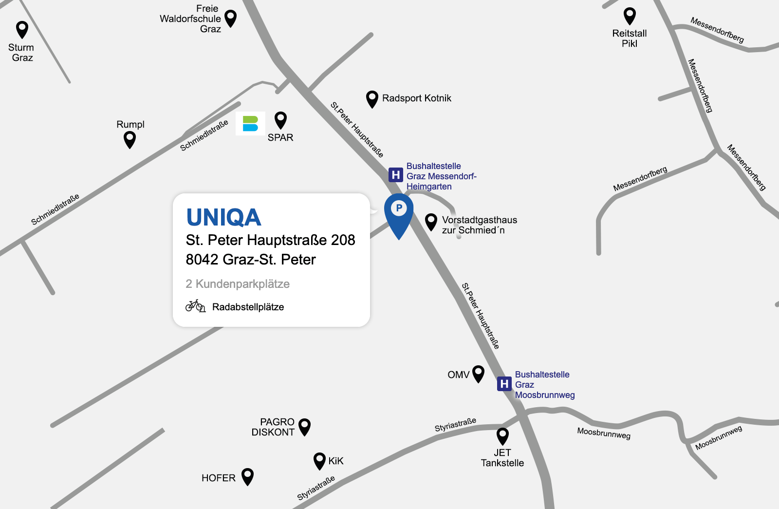 Eine detaillierte gezeichnete Karte der UNIQA Generalagentur MBM